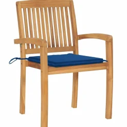 Maison Exclusive Tables Et Chaises De Jardin | - Chaises de jardin lot de 2 avec coussins bleu clair teck massif