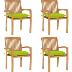 Maison Exclusive Tables Et Chaises De Jardin | - Chaises de jardin empilables avec coussins lot de 4 teck solide