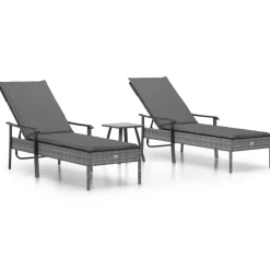 Maison Exclusive Tables Et Chaises De Jardin | - Chaises longues lot de 2 avec table et coussins gris poly rotin