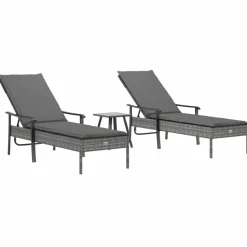 Maison Exclusive Tables Et Chaises De Jardin | - Chaises longues lot de 2 avec table et coussins gris poly rotin