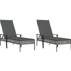 Maison Exclusive Tables Et Chaises De Jardin | - Chaises longues lot de 2 avec table et coussins gris poly rotin