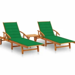 Maison Exclusive - Chaises longues lot de 2 avec table et coussins acacia solide Outlet