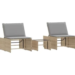 Maison Exclusive - Chaises longues 2 pièces avec table en résine tressée beige New