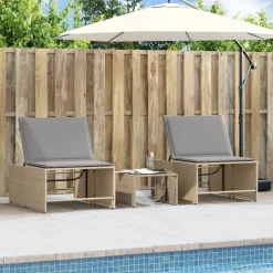 Maison Exclusive - Chaises longues 2 pièces avec table en résine tressée beige New