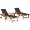 Maison Exclusive - Chaises longues lot de 2 avec table et coussin bois teck solide Discount