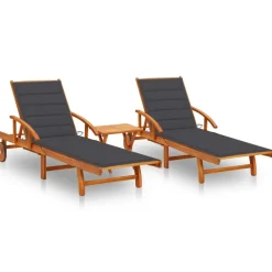 Maison Exclusive - Chaises longues lot de 2 avec table et coussins acacia solide Discount