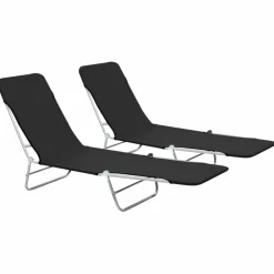 Maison Exclusive Bains De Soleil, Transats Et Hamacs | - Chaises longues pliables lot de 2 acier et tissu noir