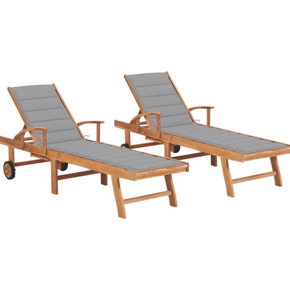 Maison Exclusive - Chaises longues lot de 2 avec coussin gris bois de teck solide Online