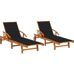 Maison Exclusive Bains De Soleil, Transats Et Hamacs | - Chaises longues lot de 2 avec coussins bois d'acacia solide