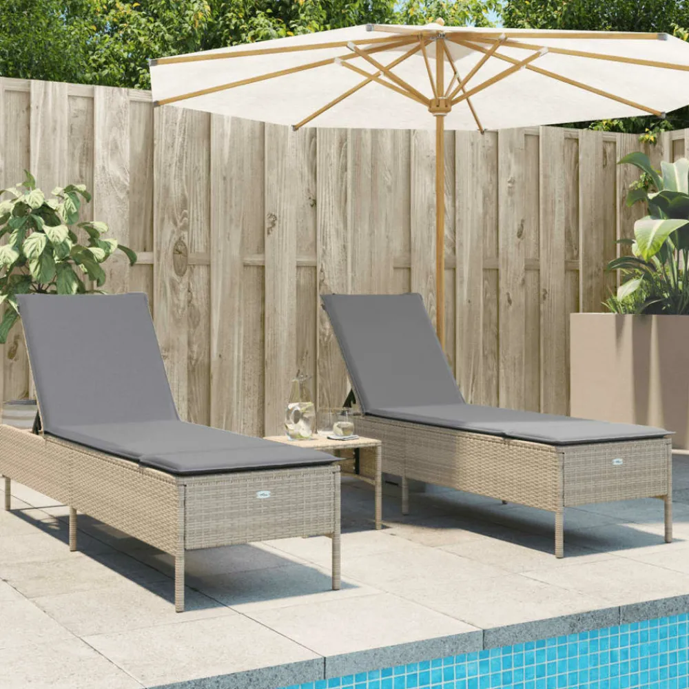 Maison Exclusive Bains De Soleil, Transats Et Hamacs | - Chaises longues avec coussins lot de 2 beige résine tressée