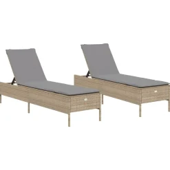 Maison Exclusive Bains De Soleil, Transats Et Hamacs | - Chaises longues avec coussins lot de 2 beige résine tressée