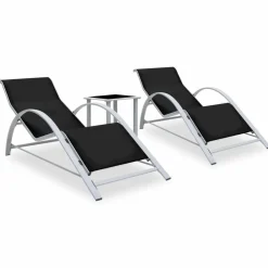 Maison Exclusive - Chaises longues lot de 2 avec table aluminium noir Clearance