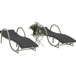 Maison Exclusive Bains De Soleil, Transats Et Hamacs | - Chaises longues de jardin table à thé 3 pcs résine tressée noir