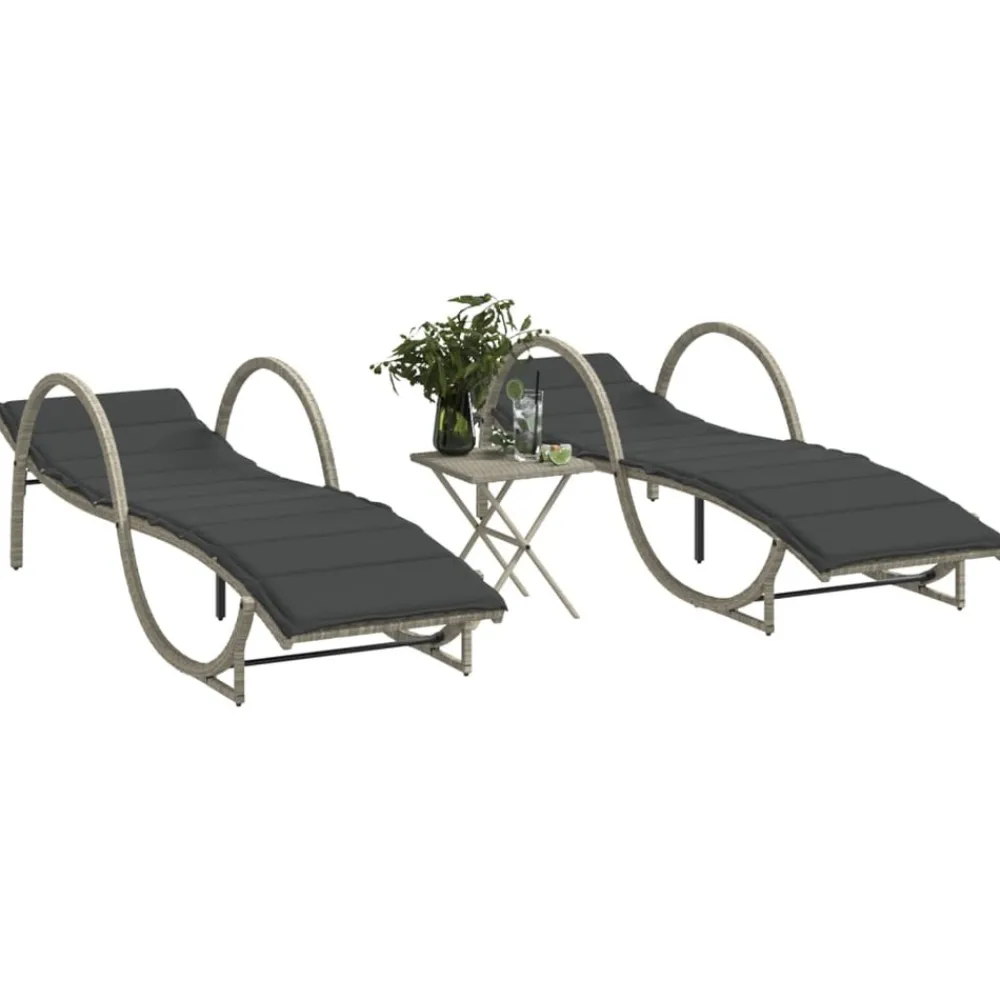 Maison Exclusive Bains De Soleil, Transats Et Hamacs | - Chaises longues de jardin table à thé 3 pcs résine tressée noir
