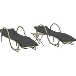 Maison Exclusive Bains De Soleil, Transats Et Hamacs | - Chaises longues de jardin table à thé 3 pcs résine tressée noir
