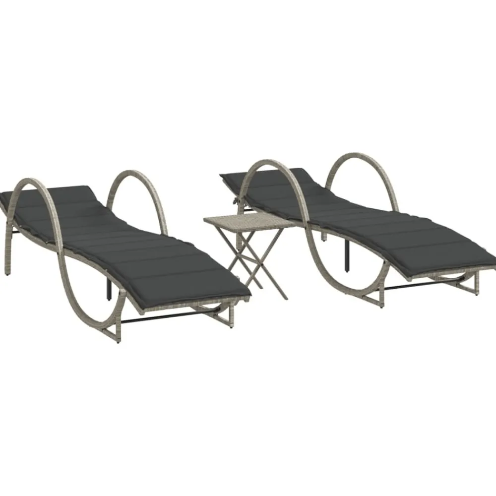 Maison Exclusive Bains De Soleil, Transats Et Hamacs | - Chaises longues de jardin table à thé 3 pcs résine tressée noir
