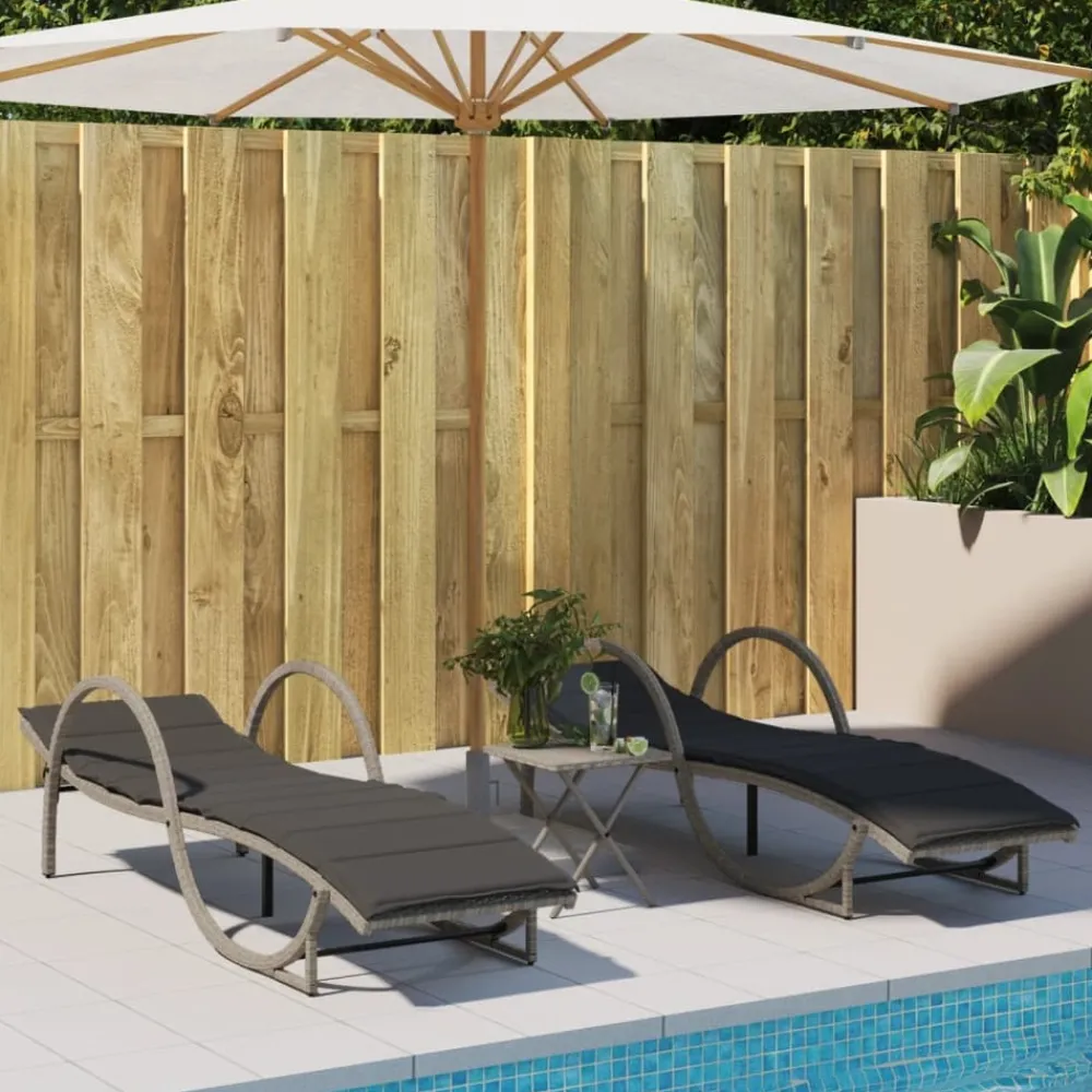 Maison Exclusive Bains De Soleil, Transats Et Hamacs | - Chaises longues de jardin table à thé 3 pcs résine tressée noir