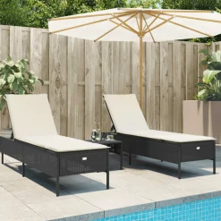 Maison Exclusive Bains De Soleil, Transats Et Hamacs | - Chaises longues lot de 2 avec table et coussins acacia solide