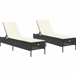 Maison Exclusive Bains De Soleil, Transats Et Hamacs | - Chaises longues lot de 2 avec table et coussins acacia solide