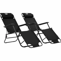 Maison Exclusive Bains De Soleil, Transats Et Hamacs | - Chaises longues pliables 2 pcs avec repose-pied acier noir
