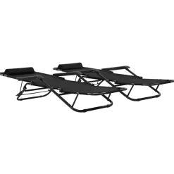 Maison Exclusive Bains De Soleil, Transats Et Hamacs | - Chaises longues pliables 2 pcs avec repose-pied acier noir