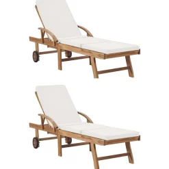 Maison Exclusive Bains De Soleil, Transats Et Hamacs | - Chaises longues et coussins blanc crème lot de 2 bois d'acacia