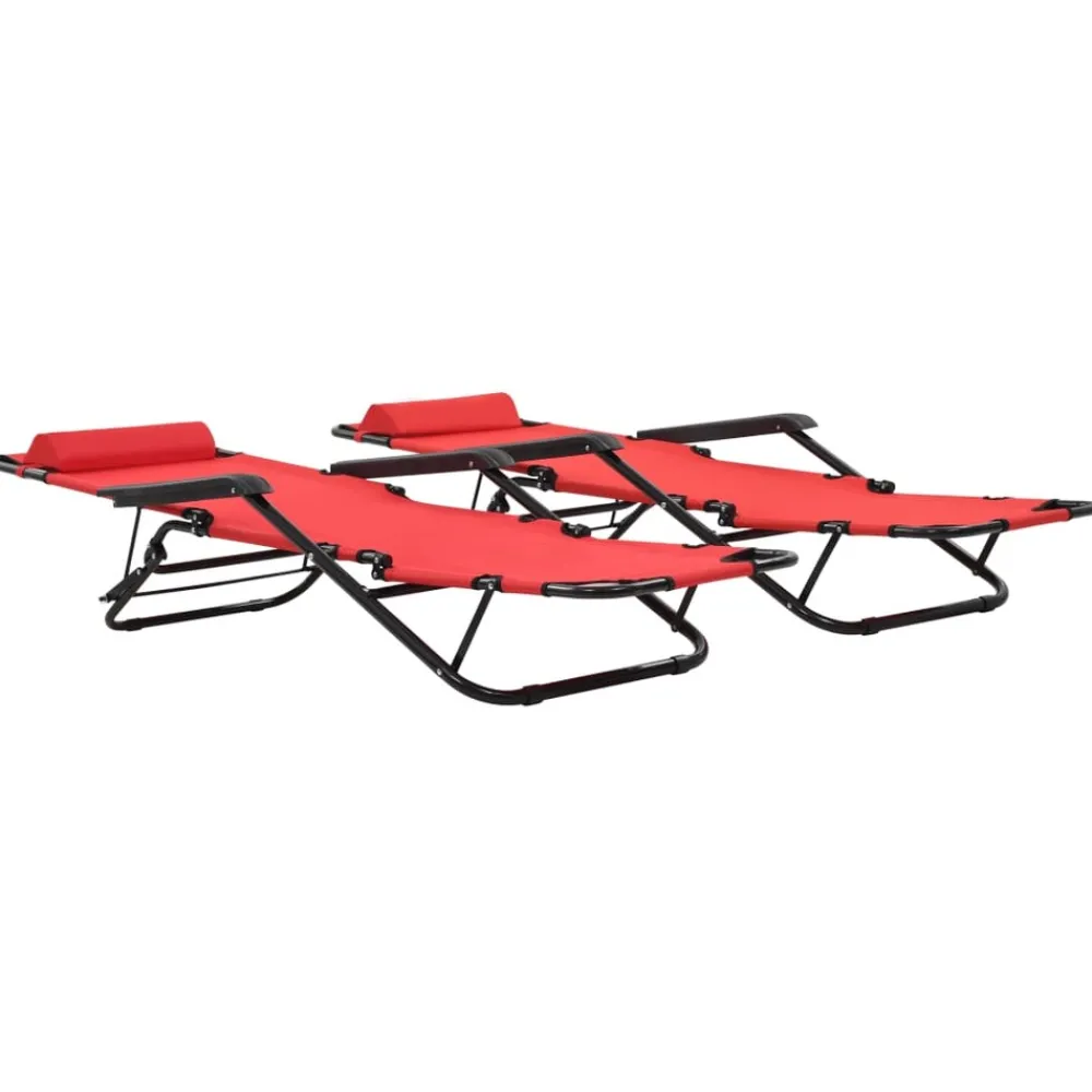 Maison Exclusive - Chaises longues pliables 2 pcs avec repose-pied acier rouge Best