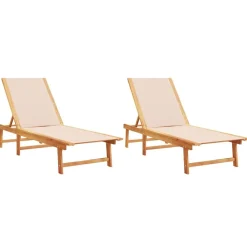 Maison Exclusive Bains De Soleil, Transats Et Hamacs | - Chaises longues lot de 2 crème bois acacia solide et textilène