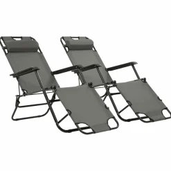 Maison Exclusive - Chaises longues pliables 2 pcs avec repose-pied acier gris Outlet