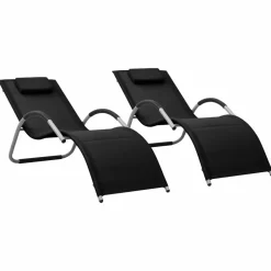 Maison Exclusive Bains De Soleil, Transats Et Hamacs | - Chaises longues textilène lot de 2 noir et gris