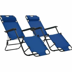 Maison Exclusive Bains De Soleil, Transats Et Hamacs | - Chaises longues pliables 2 pcs avec repose-pied acier bleu