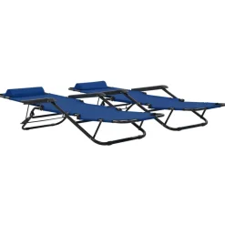 Maison Exclusive Bains De Soleil, Transats Et Hamacs | - Chaises longues pliables 2 pcs avec repose-pied acier bleu
