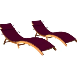 Maison Exclusive Bains De Soleil, Transats Et Hamacs | - Chaises longues lot de 2 avec table et coussins acacia solide