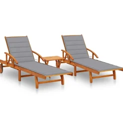 Maison Exclusive - Chaises longues lot de 2 avec table et coussins acacia solide Online