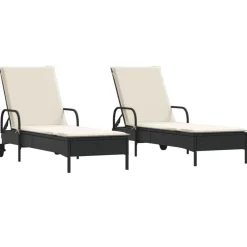 Maison Exclusive Bains De Soleil, Transats Et Hamacs | - Chaises longues avec coussins lot de 2 noir résine tressée