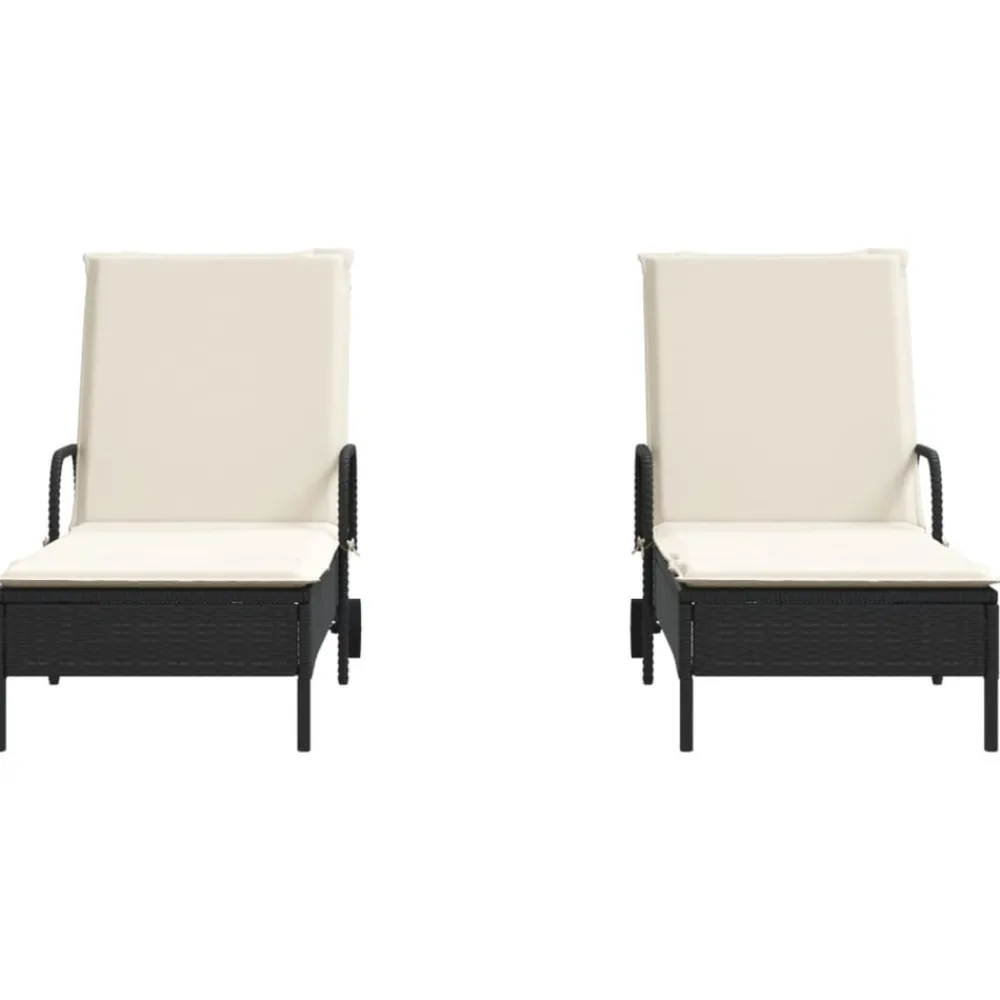 Maison Exclusive Bains De Soleil, Transats Et Hamacs | - Chaises longues avec coussins lot de 2 noir résine tressée