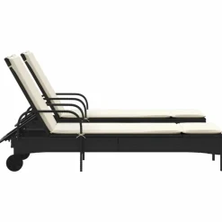 Maison Exclusive Bains De Soleil, Transats Et Hamacs | - Chaises longues avec coussins lot de 2 noir résine tressée