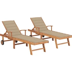 Maison Exclusive Bains De Soleil, Transats Et Hamacs | - Chaises longues lot de 2 table taupe bois d'acacia et textilène