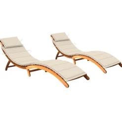 Maison Exclusive Bains De Soleil, Transats Et Hamacs | - Chaises longues lot de 2 avec table et coussins acacia solide