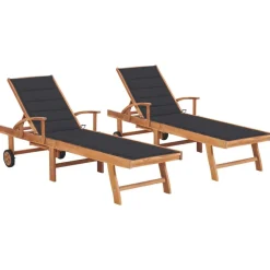 Maison Exclusive - Chaises longues lot de 2 avec coussin anthracite teck solide Best