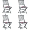 Maison Exclusive Tables Et Chaises De Jardin | - Chaises pliables de jardin avec coussins lot de 8 teck solide