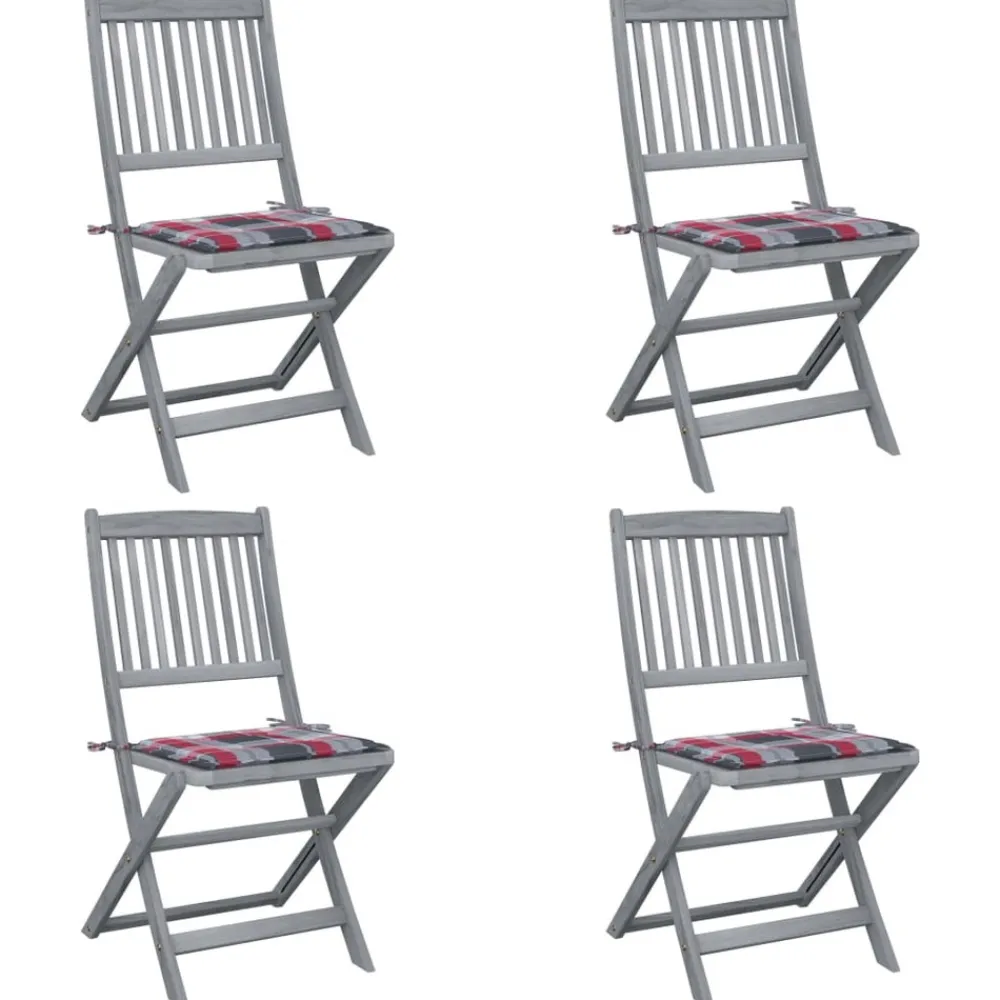 Maison Exclusive Tables Et Chaises De Jardin | - Chaises pliables de jardin avec coussins lot de 8 teck solide