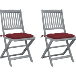 Maison Exclusive Tables Et Chaises De Jardin | - Chaises pliables d'extérieur lot de 2 et coussins bois d'acacia
