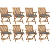 Maison Exclusive Tables Et Chaises De Jardin | - Chaises pliables de jardin avec coussins lot de 8 teck solide