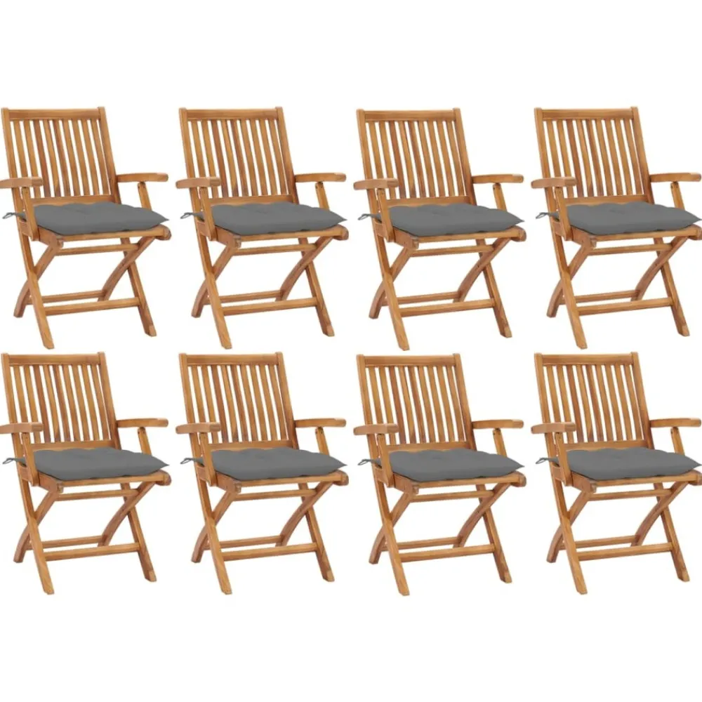 Maison Exclusive Tables Et Chaises De Jardin | - Chaises pliables de jardin avec coussins lot de 8 teck solide