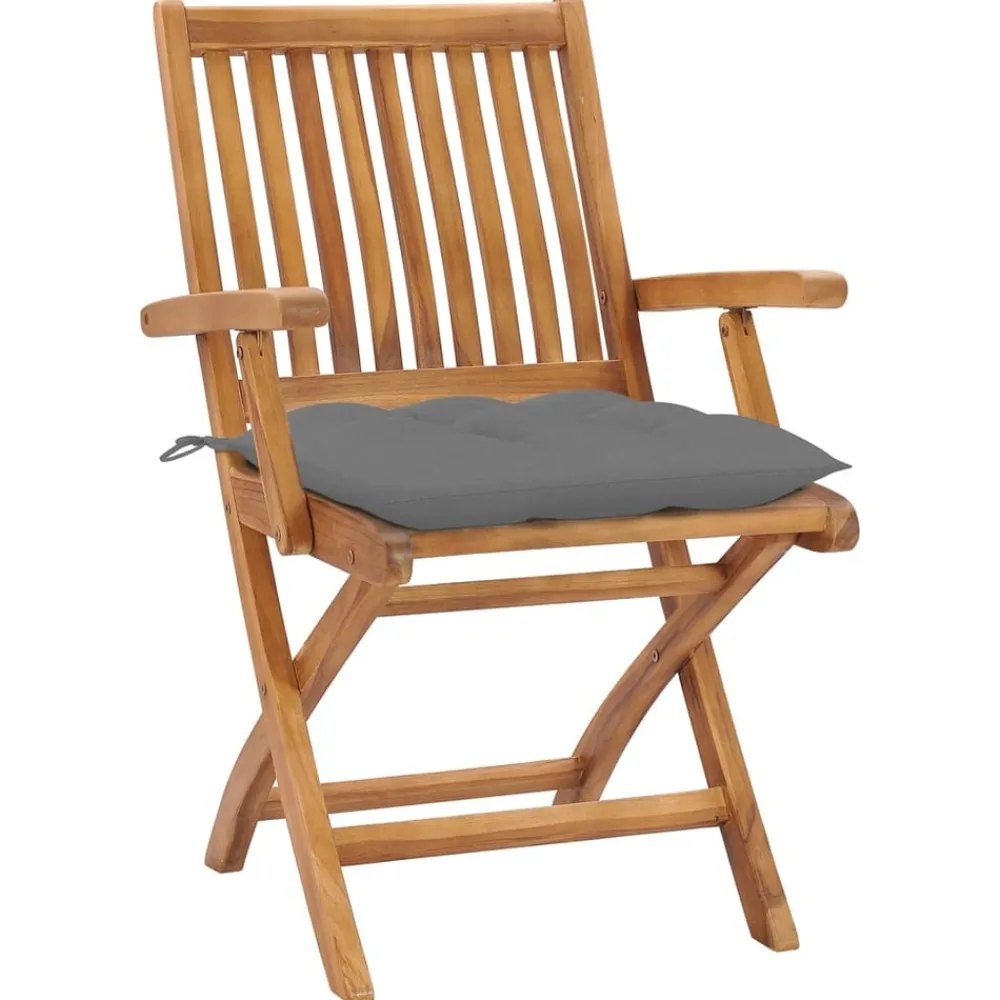 Maison Exclusive Tables Et Chaises De Jardin | - Chaises pliables de jardin avec coussins lot de 8 teck solide