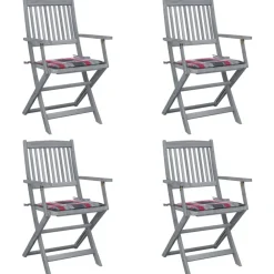 Maison Exclusive Tables Et Chaises De Jardin | - Chaises pliables d'extérieur lot de 4 et coussins bois d'acacia