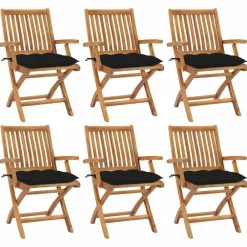 Maison Exclusive Tables Et Chaises De Jardin | - Chaises pliables de jardin avec coussins lot de 6 bois de teck