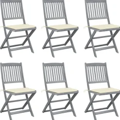 Maison Exclusive Tables Et Chaises De Jardin | - Chaises pliables d'extérieur lot de 6 et coussins bois d'acacia