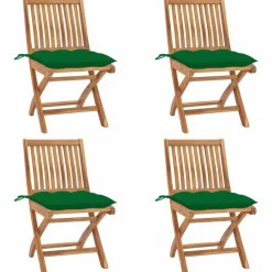 Maison Exclusive Tables Et Chaises De Jardin | - Chaises pliables de jardin avec coussins lot de 4 teck solide